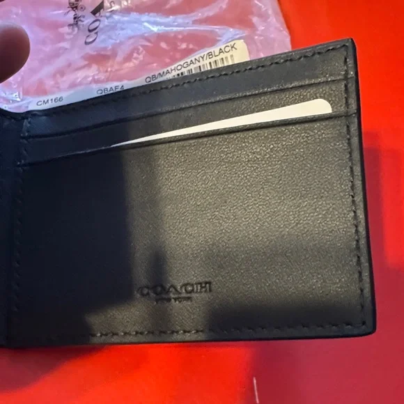 Coach Black Pebble Leather Compact Billfold Money Clip